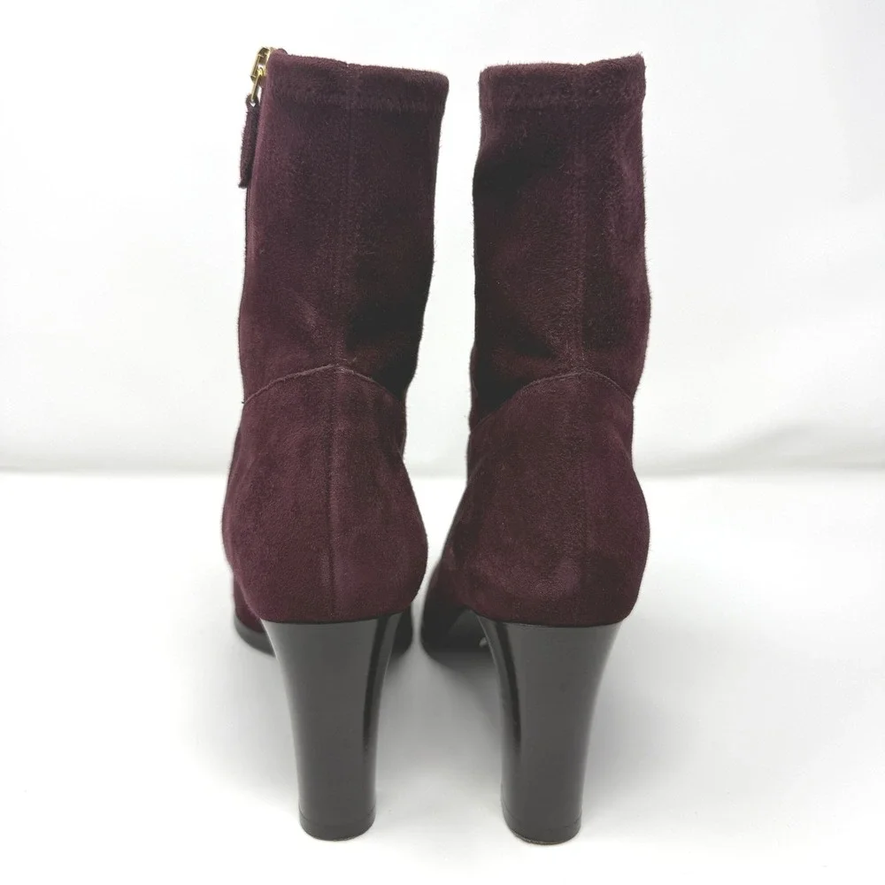 NWT LK Bennett Kayla Burgundy Suede Ankle Boots Made in Italy‎  Block Heel 38.5